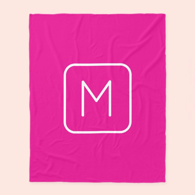 Couverture Polaire Monogramme Initial Simple & Moderne | Rose & Blanc (Créateur téléchargé)