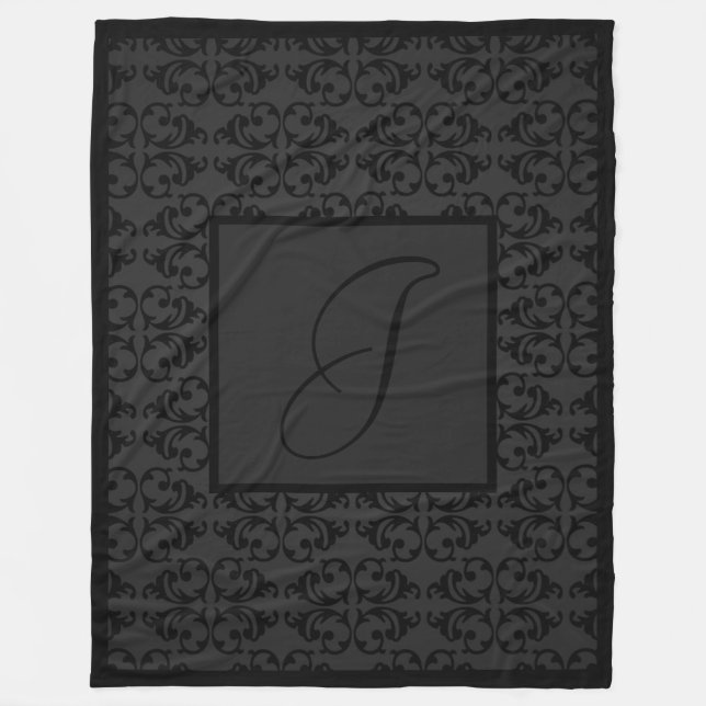 Couverture Polaire Monogramme initial sur Damas noir  (Devant)