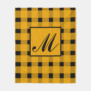 Couverture Polaire Monogramme Jaune noir En vichy Motif