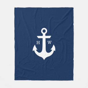 Couverture Polaire Monogramme marin Ancre bleue