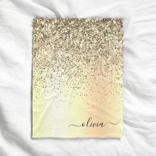 Couverture Polaire Monogramme métallisé pailleté or Nom Glam