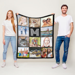 Couverture Polaire Monogramme moderne 11 Photo Collage Couleur person