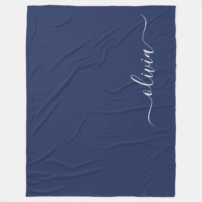 Couverture Polaire Monogramme moderne bleu marine et blanc (Devant)