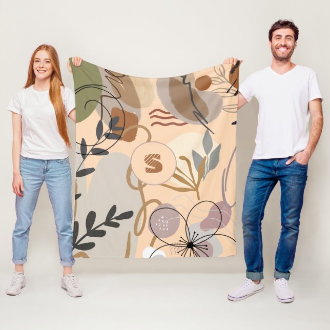 Couverture Polaire Monogramme Moderne Boho Abstrait Floral (En situation)