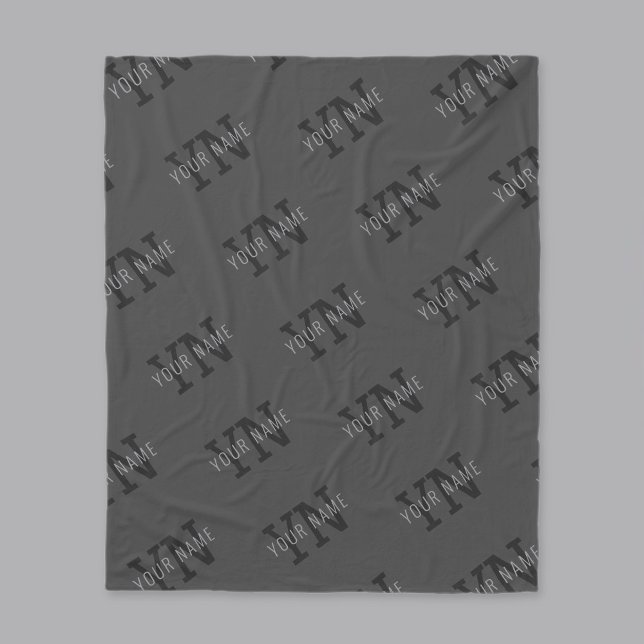 Couverture Polaire Monogramme moderne Carrelé gris foncé Nom/autre te (Créateur téléchargé)