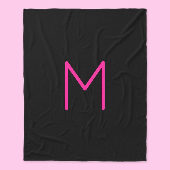 Couverture Polaire Monogramme moderne éditable rose et noir (Créateur téléchargé)