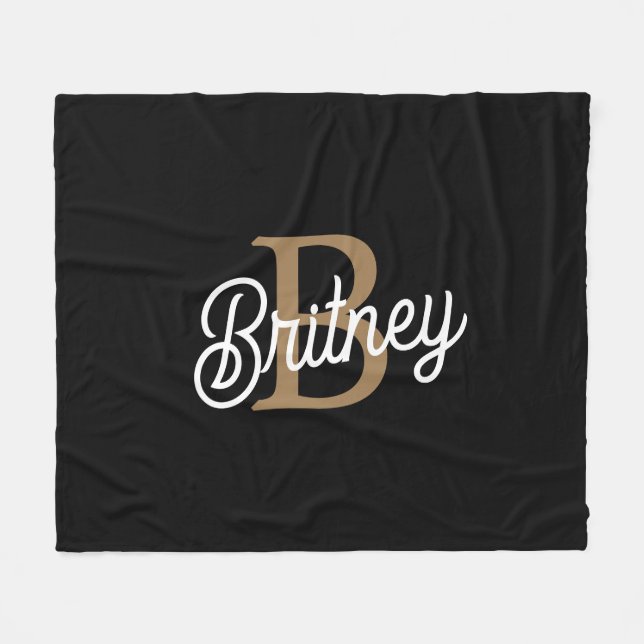 Couverture Polaire Monogramme moderne élégant Nom Black Gold Script (Devant (Horizontal))