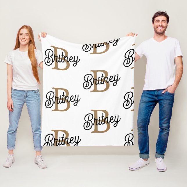 Couverture Polaire Monogramme moderne élégant Nom Black Gold Script (En situation)