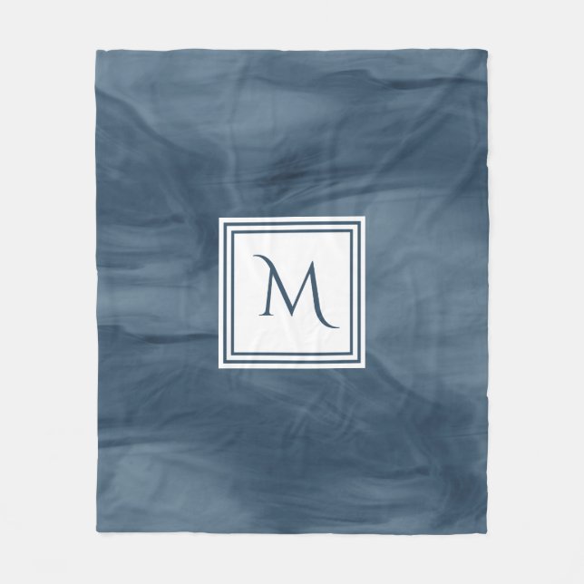 Couverture Polaire Monogramme moderne en marbre subtil bleu marine si (Devant)