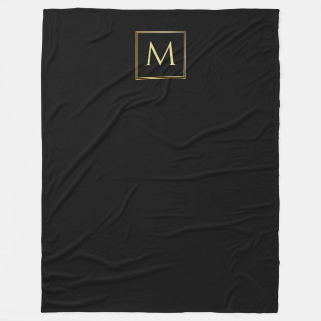 Couverture Polaire Monogramme Moderne Et Moderne Élégant Noir Et Or (Devant)