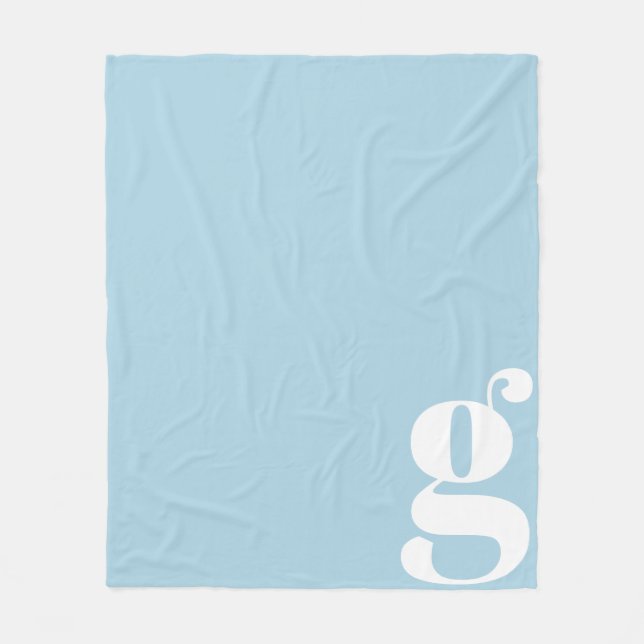 Couverture Polaire Monogramme Moderne Lettre Initiale Joli Bleu Clair (Devant)