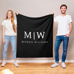 Couverture Polaire Monogramme moderne minimaliste noir et blanc