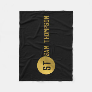 Couverture Polaire Monogramme moderne noir & or élégant personnalisé