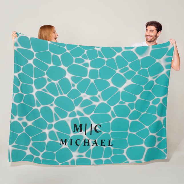 Couverture Polaire monogramme moderne simple bleu et blanc (En situation)