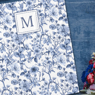 Couverture Polaire Monogramme Motif bleu Chinoiserie Toile
