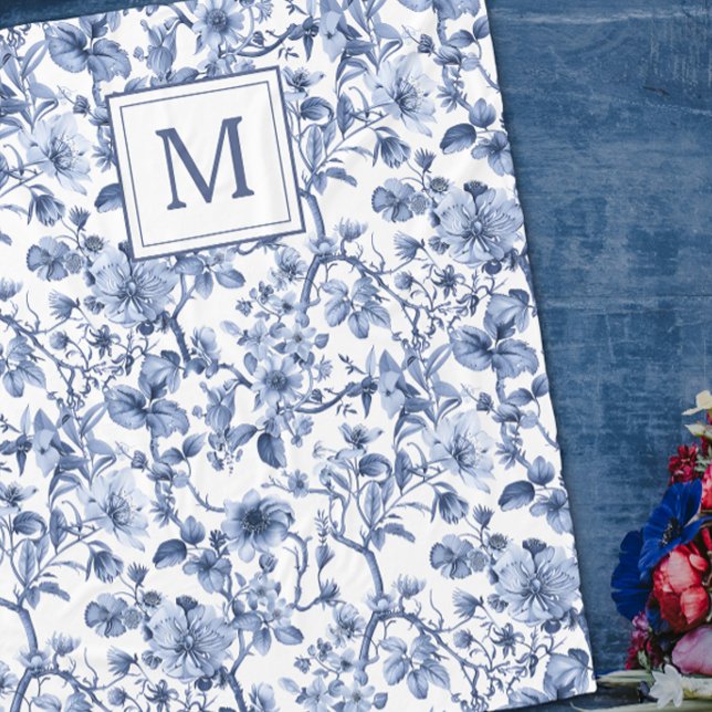Couverture Polaire Monogramme Motif bleu Chinoiserie Toile (Créateur téléchargé)