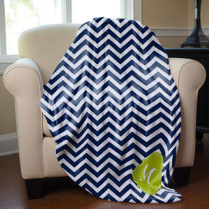 Couverture Polaire Monogramme Motif bleu et vert Zigzag