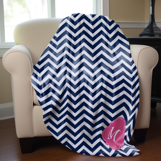 Couverture Polaire Monogramme Motif Blue & Fuschia Zigzag (Créateur téléchargé)