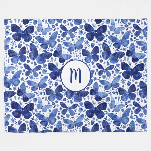 Couverture Polaire Monogramme Motif d'aquarelle papillon (Devant (Horizontal))