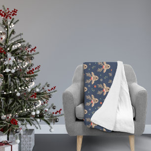 Couverture Polaire Monogramme Motif de rennes de Noël amusant Bleu