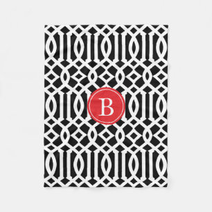 Couverture Polaire Monogramme Motif de Trellis noir et rouge