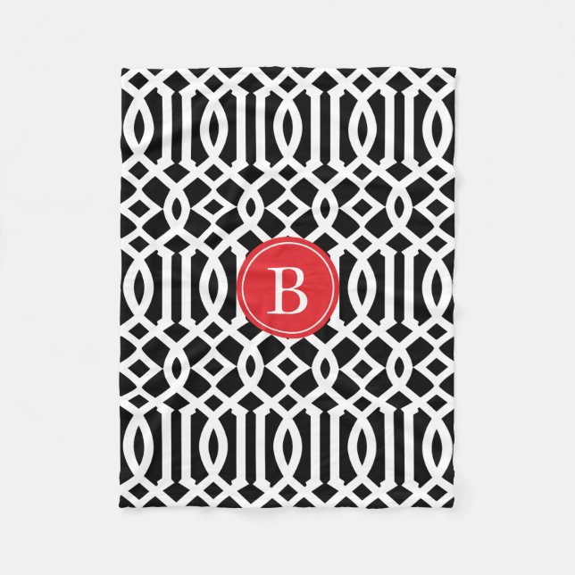 Couverture Polaire Monogramme Motif de Trellis noir et rouge (Devant)