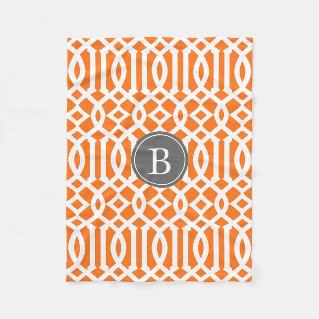 Couverture Polaire Monogramme Motif de Trellis orange et gris (Devant)