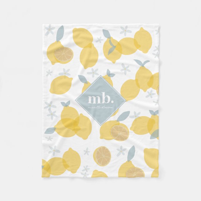 Couverture Polaire Monogramme Motif Pastel Citrus Lemons (Devant)