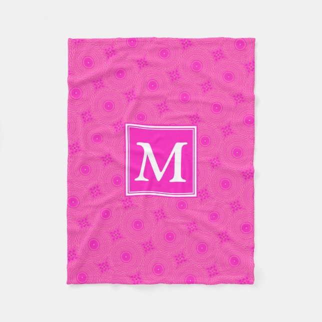 Couverture Polaire Monogramme motif rose chaud cercles (Devant)