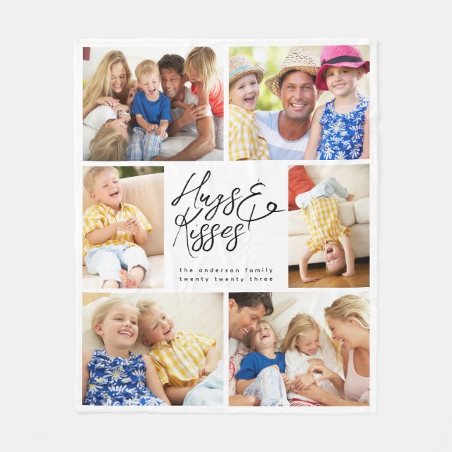 Couverture Polaire Monogramme Multiphoto Collage Hugs & Baisers (Devant)