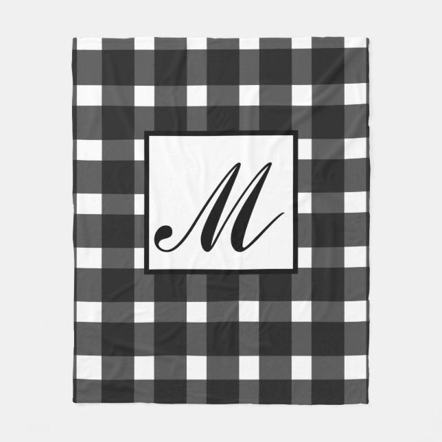 Couverture Polaire Monogramme noir blanc En vichy Motif (Devant)
