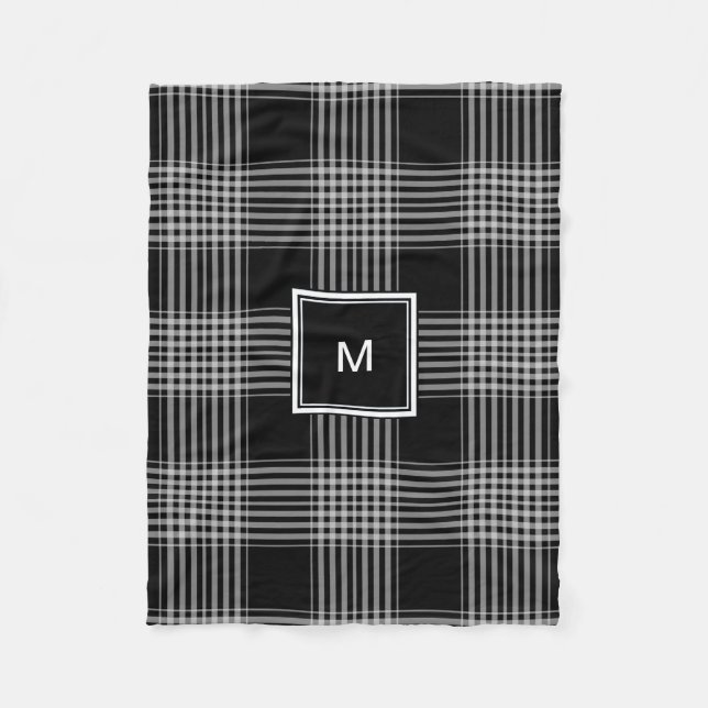 Couverture Polaire Monogramme noir et blanc moderne de plaid de (Devant)