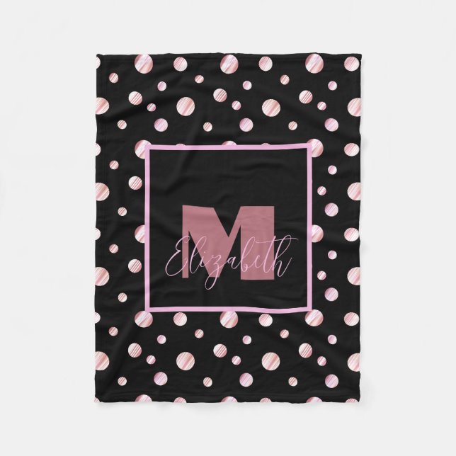 Couverture Polaire Monogramme noir Nom personnalisé Pois Ci géométriq (Devant)