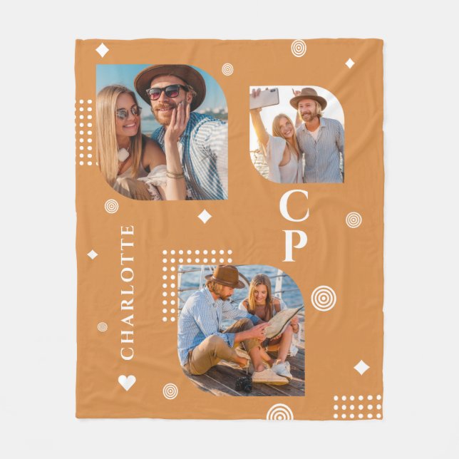 Couverture Polaire Monogramme Nom 3 Photo Collage tendance (Devant)