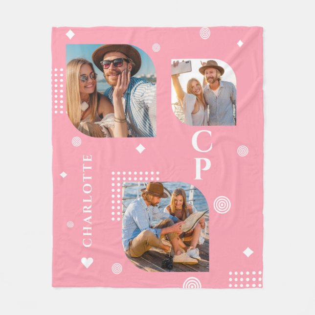 Couverture Polaire Monogramme Nom 3 Photo Collage tendance moderne (Devant)