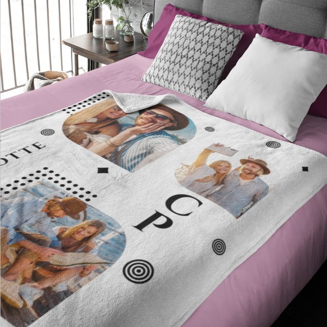 Couverture Polaire Monogramme Nom 3 Photo Collage tendance moderne (Créateur téléchargé)