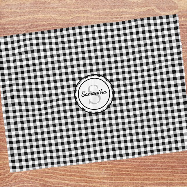 Couverture Polaire Monogramme Nom B&W Buffalo Check (Créateur téléchargé)