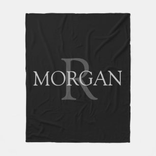 Couverture Polaire Monogramme & nom DIY, tendance noir avec texte gri