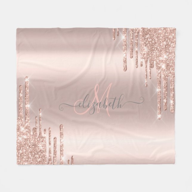 Couverture Polaire Monogramme Or Rose avec Gouttes de Paillettes Mode (Devant (Horizontal))