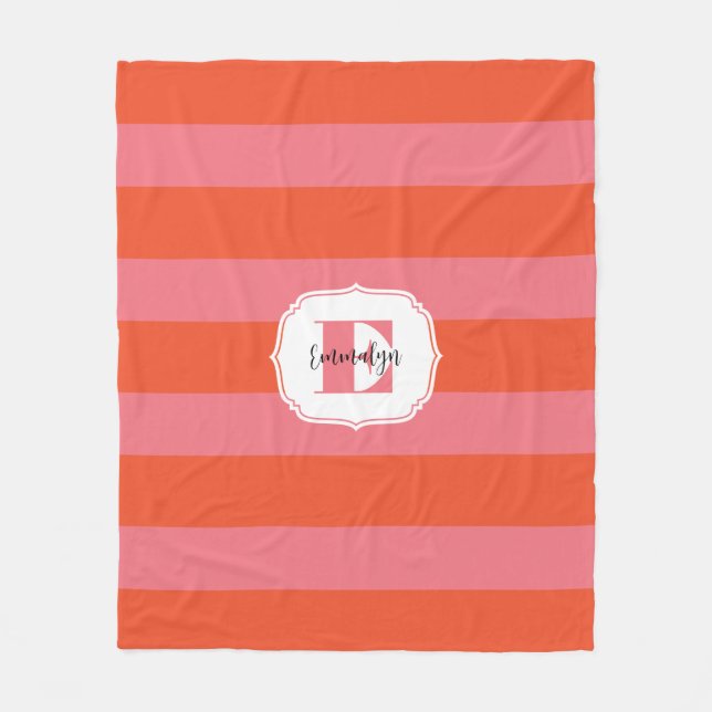 Couverture Polaire Monogramme orange et rose vif trié (Devant)