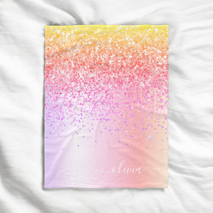 Couverture Polaire Monogramme Pailleté Rose Doré Violet Arc-en-ciel P