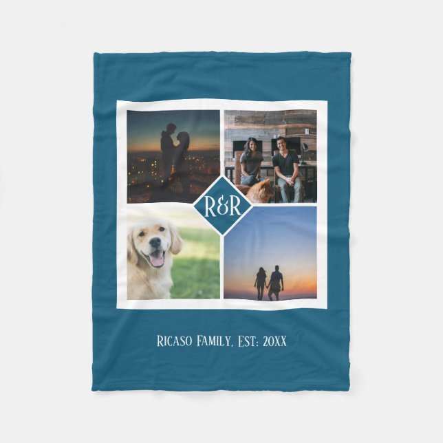 Couverture Polaire Monogramme personnalisé 4 photo Collage (Devant)