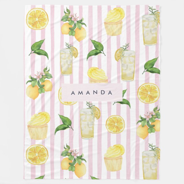 Couverture Polaire Monogramme Personnalisé Aquarelle Lemons Lemonade (Devant)