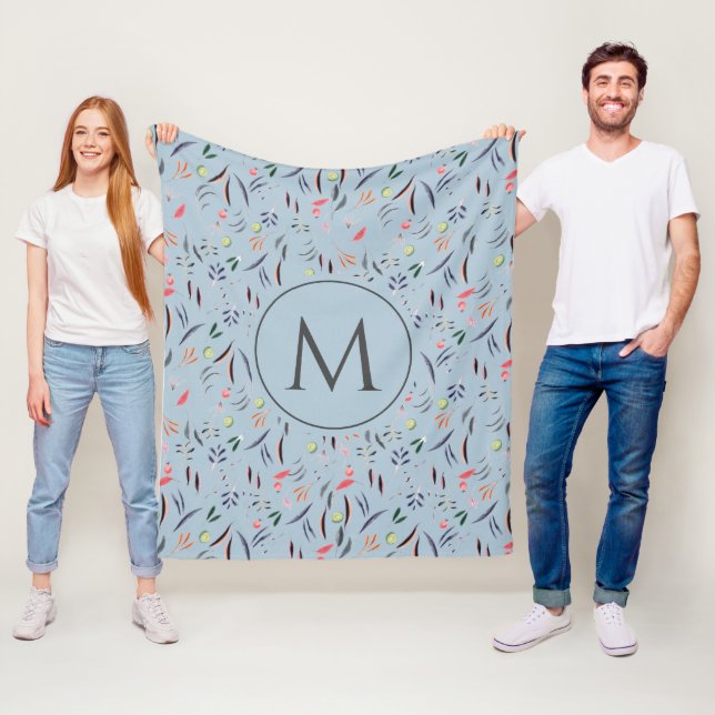Couverture Polaire MONOGRAMME PERSONNALISÉ Bleu clair (En situation)