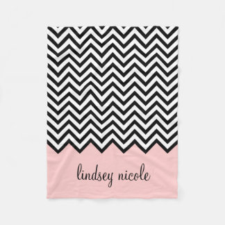 Couverture Polaire Monogramme personnalisé Chevron noir et rose