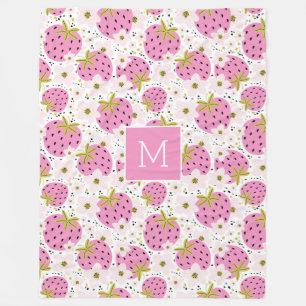 Couverture Polaire Monogramme personnalisé de fraises roses