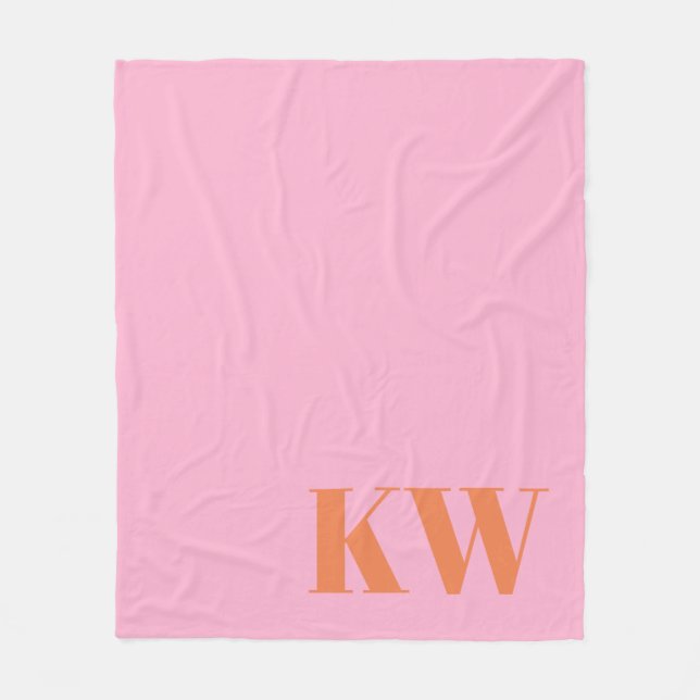 Couverture Polaire Monogramme personnalisé d'initiales rose orange mo (Devant)