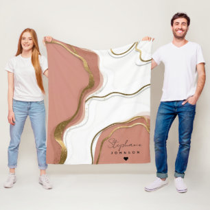 Couverture Polaire Monogramme personnalisé en marbre bleu rose or