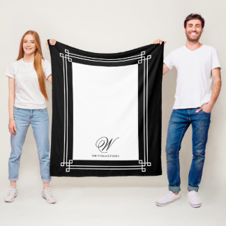 Couverture Polaire Monogramme personnalisé minimaliste noir et blanc