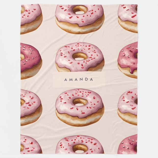 Couverture Polaire Monogramme Personnalisé Motif de Donut Rose (Devant)
